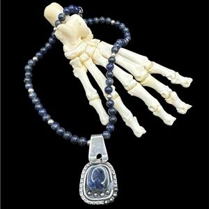 Vintage Sterling Silpada Brutalist Modernist Sodalite Pendant Necklace 21.5”